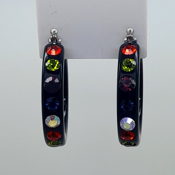 black Lucite Acrylic wide 1.5 Hoop multi color Latch Back Fashion Earrings - Picture 2 of 4